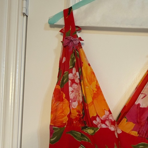 Floral Maxi Dress with Red and Orange Accents - Picture 3 of 4